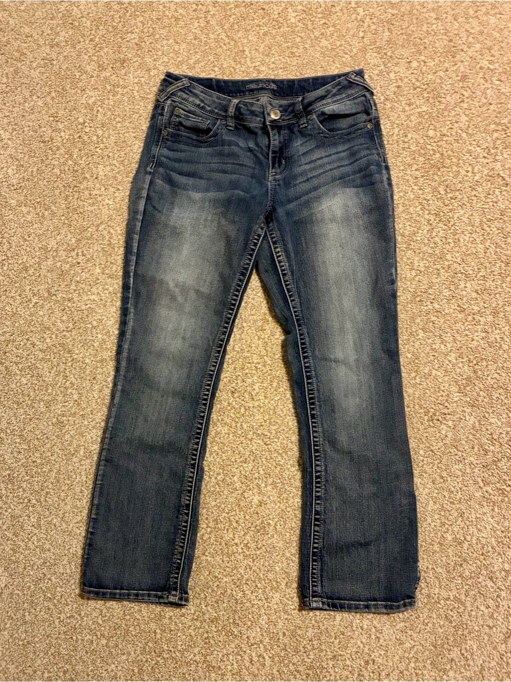 Maurices Blue Straight Leg Women's Jeans with Faded Detailing